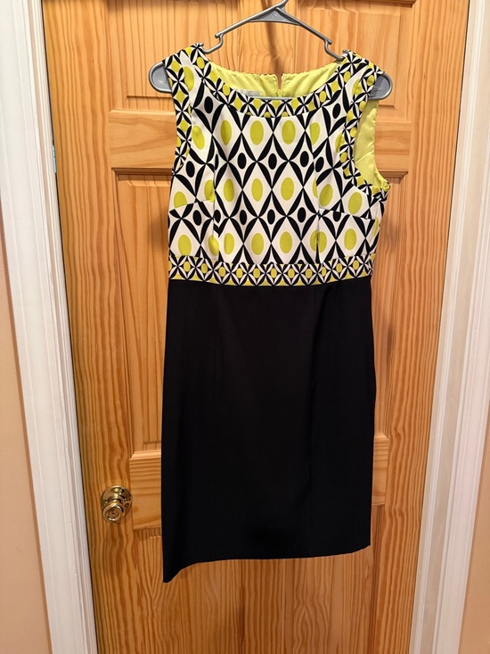 dressbarn Dresses & Skirts - dressbarn Sleeveless Black Dress with Yellow and White Geometric Bodice